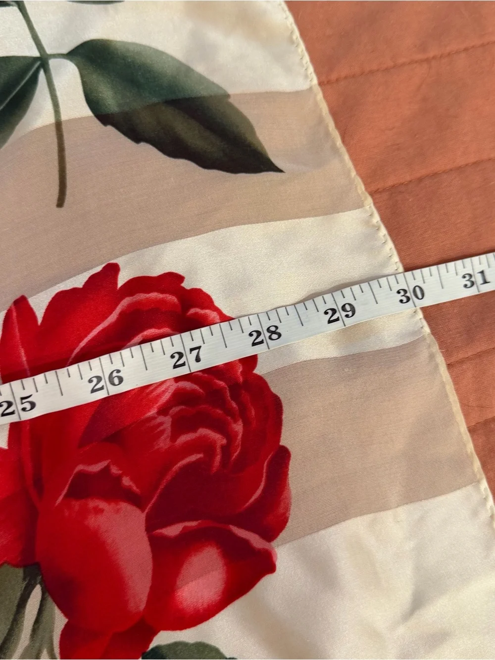Vintage Jones New York Silk Floral Scarf - Cream with Red Rose Print